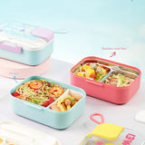 Stainless Steel Lunch Box,Portable Bento Box with Spoon, Plastic Bento Box Kids with Handle, Microwavable Food Container