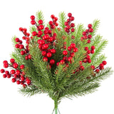 10Pcs Christmas Decoration Artificial Pine Branches Holly Berries Red Berry Branches for Christmas Tree Wreath Gifts Decoration