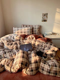 Retro Plaid Thi Warm Milk Velvet Four Piece Set Double Sided Coral Fce Bedding Covers for Girls Heartfelt Design