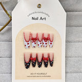 10pcs New Year Handmade Long French Oval Press on Nails with 3D Red Bowknot Lace Design False Nails Wearable Acrylic Fake Nails