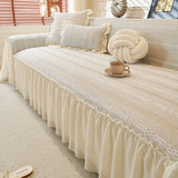 Elegant Solid Sofa Towel with Skirt Edge High-Quality All-Cover Easy-Care Dust Cover Four Seasons Home Textiles for Living Room