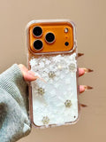 Glitter Snowflake Quicksand Cartoon Snowman Bling Flower Case For iPhone 17pro max 16 15 14 13 12 Pro Max Lovely Winter Cover