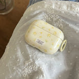 Korea Cute Full Yellow Flower Gloss Soft Protection Case For Apple AirPods 1 2 3 4 Pro 2 Cover Shockproof Funda With Keychain