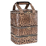 3-Layers Nail Polish Organizer Bag Leopard Print Large Capacity Essential Oil Bag with Handle Detachable Nail Lamp Case