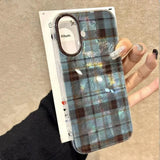 For IPhone 11 12 13 14 15 16 Pro Max X XR XS Max 7 8 Plus SE 2022 2020 Retro Brown Blue Checkered Pattern Clear Phone Case Cover