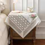 Handmade Crochet Tablecloth Bedside Table TV Safe Cover Towel Printer Lace Hollow Peony Printing Home Decoration Dust Cover