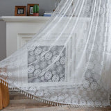White Tulle Bohemian Curtain with Tassels, French Lace, Window Drapes, Boho Home Decor, Living Room and Bedroom