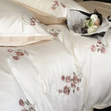 4Pcs Luxury Vintage Rose Flowers Embroidery Bedding Set 1000TC Egyptian Cotton Duvet Cover Bed Sheet Fitted Sheet Pillowcases