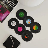 6Pcs Record Coaster with Player Storage Stand, Retro Vinyl Record Coaster, for Home Decoration, Non-Slip Insulated Coaster, Coffee Table Coaster, Coffee Coaster, Gift Gift