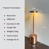 LED Table Lamp Hotel Wireless Rechargeable Desk Lamp Touch Switch Table Lamp Metal Retrolight for Bedroom Living Room Restaurant