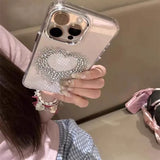 Luxury  3D Glitter Heart Rhinestone Transparent Phone Case For iPhone 16 15 14 13 12 Pro Max 11 Bling Soft Back Cover