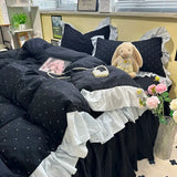 Korean Bedding Set Luxury Quilt Cover Pillowcase Flat Bed Sheet Skirt Fitted Sheet Girl Princess Ruffle Home Textile Christmas