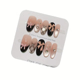10pcs Handmade Press on Nails Cool Nude French Check Full Coverage Nail Tips for Women&Girls Detachable Wearable False Nail