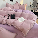 Solid Color Soft Duvet Cover Set Skin Friendly Washable Cotton Queen Bedding Set with Comforter Cover Bed Sheet and Pillowcases
