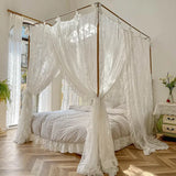 White Blue Princess Palace Mosquito Net Floor Stand with Frame Romantic 1.5m/1.8m/2m Three-door Bed Curtain Home Decor