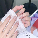 10pcs Handmade Press on Nails Medium Glitter French False Nails Full Cover Butterfly Pearl Diamond Designs Fake Nails Manicure