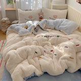 INS Cartoon Bedding Set  soft Fleece duvet cover set for kids adult Sheet set With Pillowcases full size