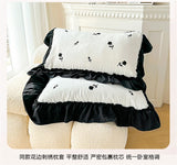 Rose Flowers Embroidery Ruffle Lace Bedding Set Washed Cotton Duvet Cover Set Skin Friendly Bed Sheet Pillowcases Princess Style