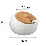 Ceramic Seasoning Jars with Wooden Lid Salt Shakers Kitchen Supplies White Spice Organizer Canister Spoon Set White Sugar Box