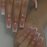 24pcs Medium Ballet False Nails Press on Nail Glitter Powder Simple White Fashion French Fake Nail Detachable Acrylic Nail Tips