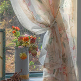 Double Layer Idyllic Flowers Tulle Curtains for Living Room Elegant Rural Floral Gauze Curtains for Kitchen