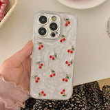 Cute 3D Silver Cherry Fruit Phone Case For iPhone 16 15 14 13 12 11 Pro Max Soft Shockproof TPU Back Cover