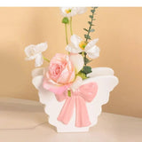 Lovely Pink Butterfly Ceramic Vase Table Decoration Artificial Flower Flowers Arrangement Bowknot Vases Room Aesthetic Decor