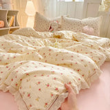 Ikeehome  new hollow lace wrinkled cotton four-piece set household student dormitory three-piece set bed sheet quilt cover