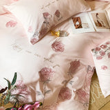 Pink Vintage Rose Flowers Embroidery 100% Cotton Bedding Set Single Queen King Duvet Cover Bed Sheet/Fitted Sheet Pillowcases