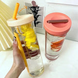 Plastic Water Bottle Portable with Straw Fruit Infuser Tea Juice Cup Fitness Outdoor Travel Bottles Kettle Transparent Straw Cup