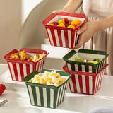 Square Striped Ceramic Bowl, Creative Popcorn Fries Salad Fried Chicken Serving Dish, Home Restaurant Dessert Fruit Mixing Bowl