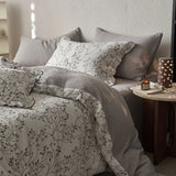 Vintage French Pastoral Flower Print Bedding Set 100% Cotton Double Yarn Soft Duvet Cover Flat/Fitted Bed Sheet Pillowcases 4Pcs