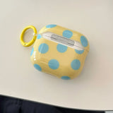 Yellow Earphone Case Blue Round Dot Gloss Pattern Soft Silicone Protection Cover For AirPods 4 3 2 1 Pro 2 Shell With Keychain
