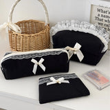 Exquisite and Compact Lipstick Coin Purse Portable Pencil Case for Students with Lace Trim and Quilted Interior Storage Bag