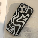 Minimalist Artistic Black & White Wave Pattern Fashionable Phone Case for iPhone 16 15 14 13 Pro Max Back Phone Cover Capa