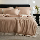 Color Blocking Bedding Set 600TC Lyocell Bamboo Fiber Soft Silky Cool Feeling Duvet Cover Flat/Fitted Bed Sheet Pillowcases 4Pcs