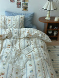 Pure Cotton Fledding Set Four-Piece Queen Size Bed eet Cover Duvet Cover Bedding Protector Single Dormi Bed Linens