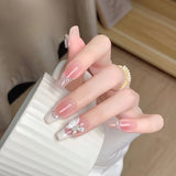 24Pcs Sweetheart Gradient Pink Pattern Design False Nail French Coffin Full Cover Fake Nails Glue DIY Manicure Nail Art Tools