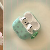 Mint Green Earphone Case For AirPods 1 2 3 4 Pro 2 Grey Polka Dot Pattern Simple Soft Silicone Protection Cover Cute Keychain