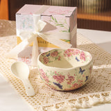 Oil Painting Ceramic Rice Bowl Spoon Tableware Personal Dining Bowls Dessert Bowl for Food High End Household Bowls