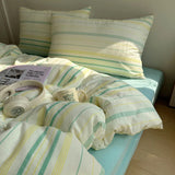 Nordic Bedding Set Pure Cotton Striped Duvet Cover Set Soft Flat Sheet Single Queen Size Double Bed Sheet Set For Bedroom Decor