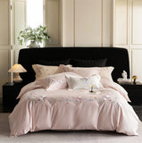 Premium 1000TC Egyptian Cotton Flowers Embroidery Pink Luxury Bedding Set Duvet Cover Flat/Fitted Bed Sheet Pillowcases 4Pcs