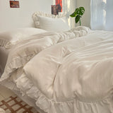 Korean Princess Style Lace Ruffles Soft Washed Cotton Skin-friendly Bedding Set Duvet Cover Bed Sheet/Fitted Sheet Pillowcases