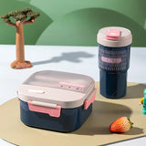 Lunch Box and Water Bottle Set Square Divided Bento Box Children's Lunch Box with Cutlery Microwave-Safe Food Container