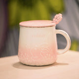 Cute Style High-Temperature Firing Manual Ceramic Mug With Lid And Spoon Set Tableware Underglaze Colour Large Capacity 400ml