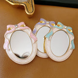 French Retro Style Portable Makeup Mirror Carved Bow Room Decoration Enamel Mini Mirror Creativity Home Ornaments Gift Set