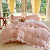 Korean Style Bedding Sets Four Piece Set With Lace Bed Flat Sheet Pillowcase Duvet Cover Set 200x230cm King Size Home Textiles