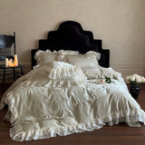 Luxury Princess Lace Ruffle Edge 1000TC Egyptian Cotton Bedding Set Duvet Cover Set Flat Bed Sheet Pillowcases 4Pcs