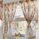 French Romantic Flowers Curtains Cloth for Living Room Lace Warp Ruffled Rose Tulle Curtains for Kitchen