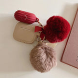 Korea Lovely Wine Red Soft Plush Fluffy Sphere For AirPods 1/2/3 Pro 2 Silicone Protective Case Suitable Ladies For AirPods 4